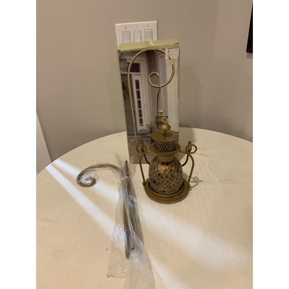 NIB Pair glass mosaic and Metal Lanterns